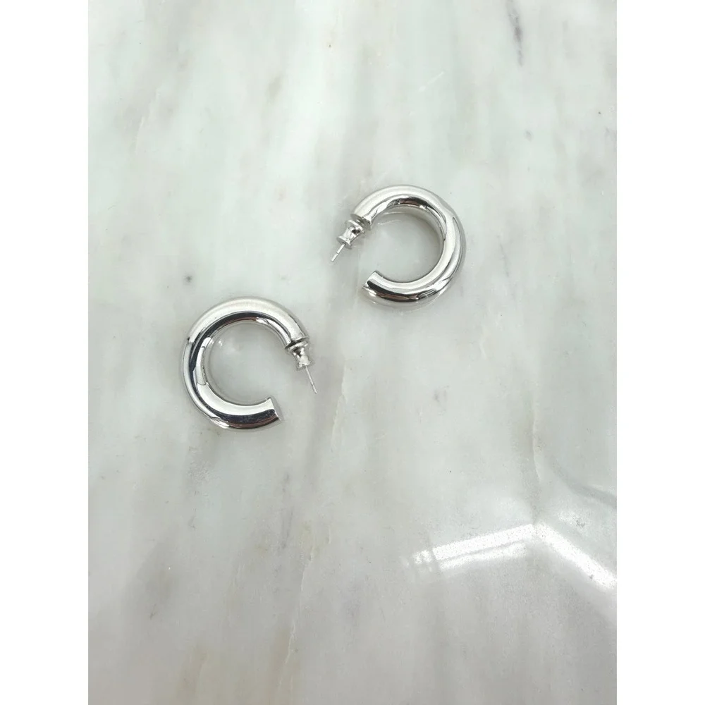 Melinda Maria She's So Smooth Tube Hoop Silver Plated Hoop Earrings